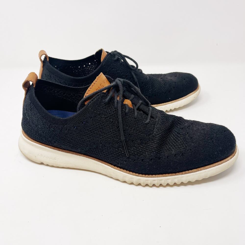 Cole Haan Mens 10 Black 2.Zerogrand Stitchlite Wingtip Oxford Shoes Knit GrandOS